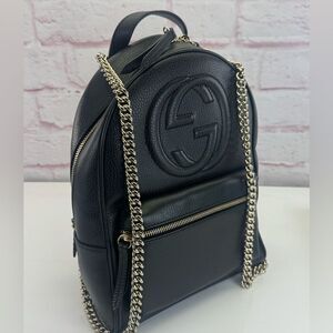 Gucci Interlocking GG SoHo Black Leather Chain Backpack